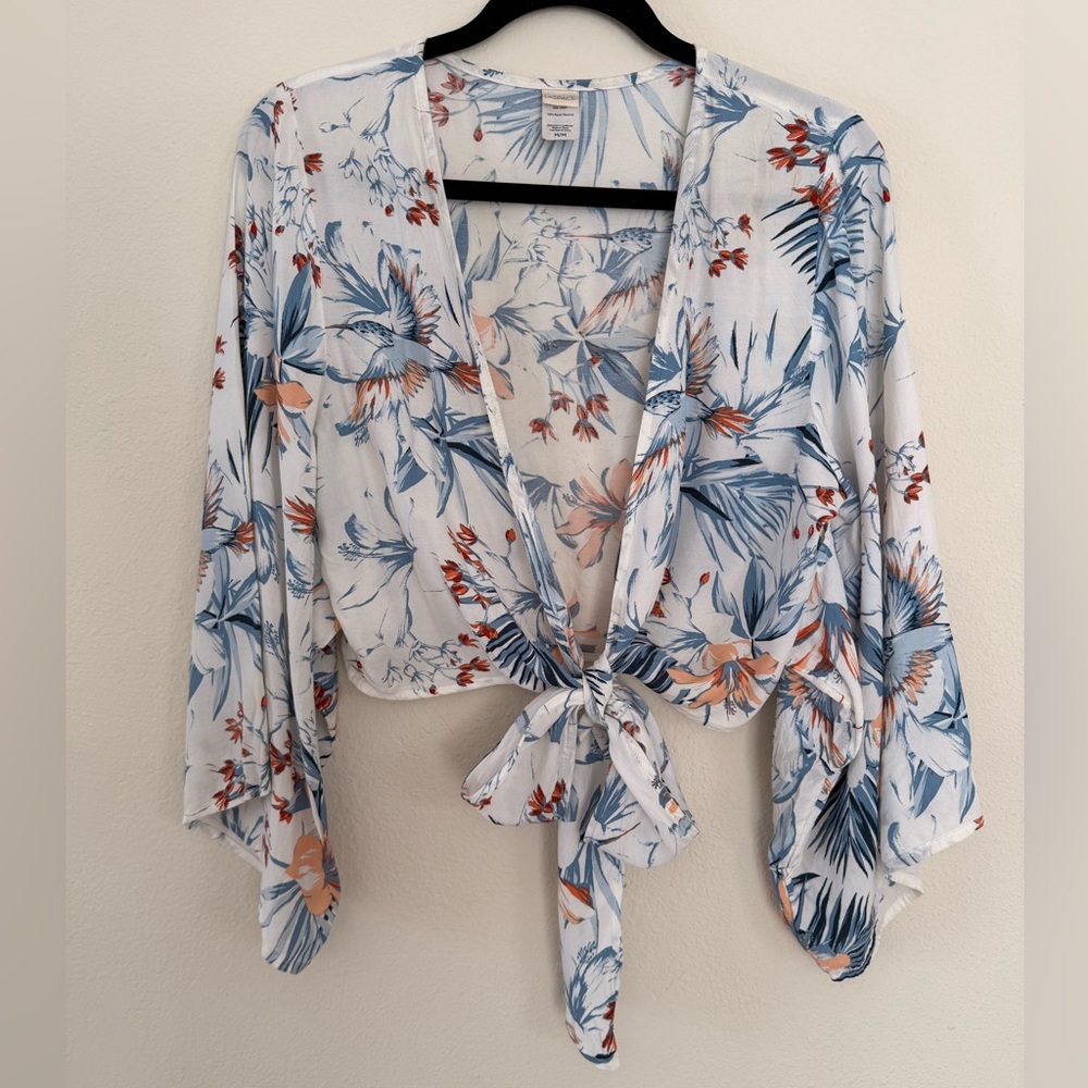 L*Space Blue and Orange Floral Tie-Front Blouse